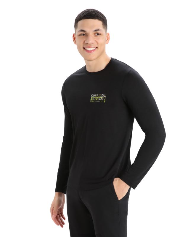 Icebreaker hombres camiseta merino tech lite ii manga larga cumbre pisada 0V2J0378 ropa negro