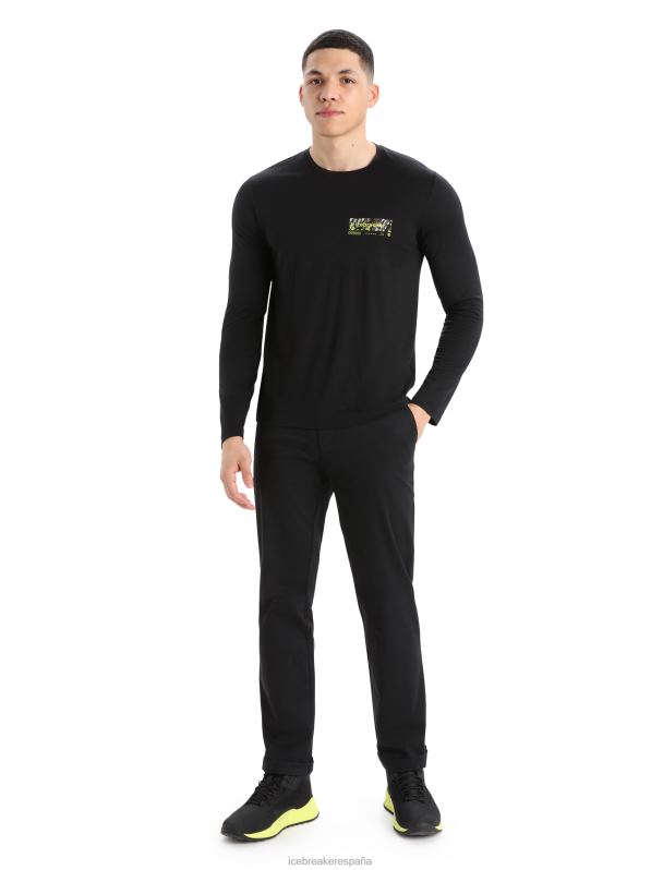 Icebreaker hombres camiseta merino tech lite ii manga larga cumbre pisada 0V2J0378 ropa negro