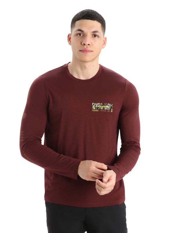 Icebreaker hombres camiseta merino tech lite ii manga larga cumbre pisada 0V2J0379 ropa Café exprés