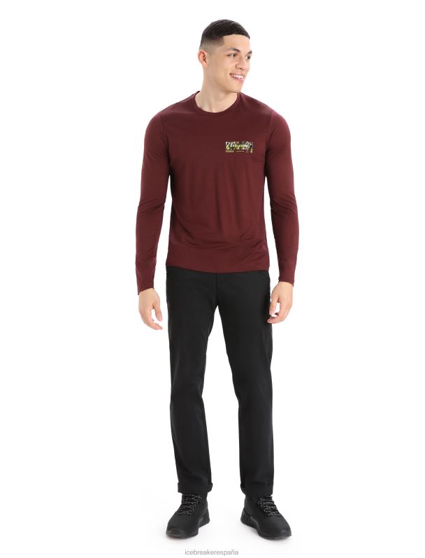 Icebreaker hombres camiseta merino tech lite ii manga larga cumbre pisada 0V2J0379 ropa Café exprés