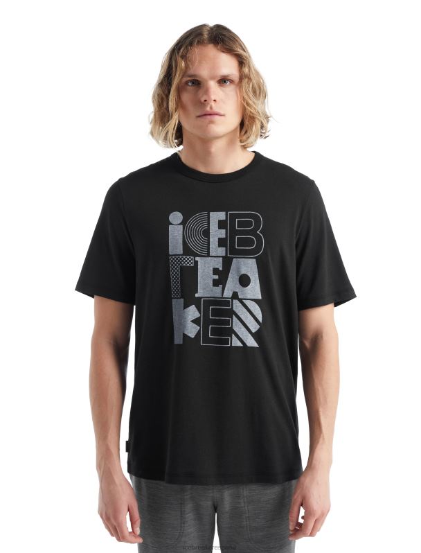 Icebreaker hombres pila de camiseta de manga corta central merino 0V2J0485 ropa negro