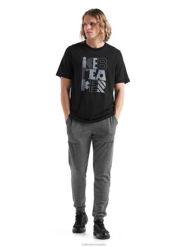 Icebreaker hombres pila de camiseta de manga corta central merino 0V2J0485 ropa negro