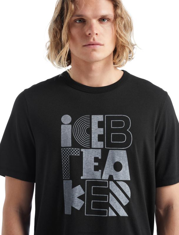 Icebreaker hombres pila de camiseta de manga corta central merino 0V2J0485 ropa negro