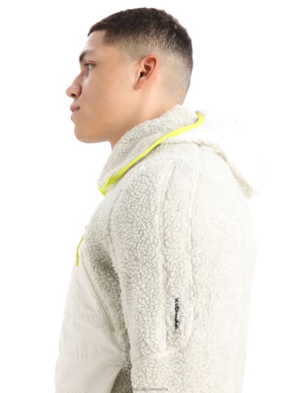 Icebreaker hombres Realfleece merino capucha de manga larga con cremallera y pelo alto 0V2J0415 ropa crudo jaspeado/nieve