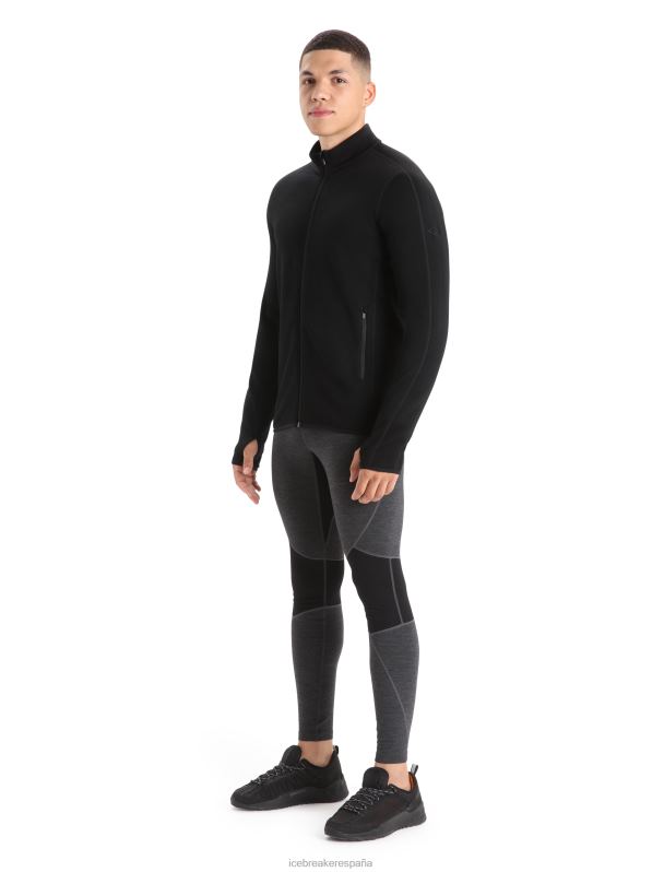 Icebreaker hombres chaqueta con cremallera de manga larga y elemento elemental de merino realfleece 0V2J0422 ropa negro