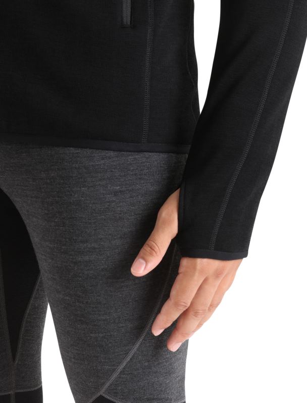 Icebreaker hombres chaqueta con cremallera de manga larga y elemento elemental de merino realfleece 0V2J0422 ropa negro