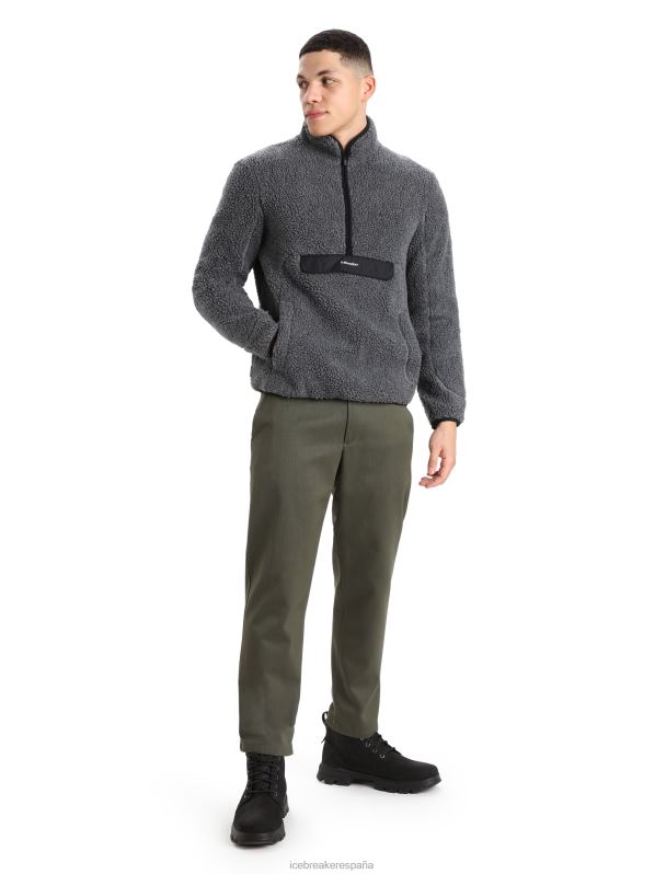 Icebreaker hombres Chaqueta de lana merina de pelo alto, manga larga y media cremallera 0V2J0232 ropa piedra arenisca brezo/negro