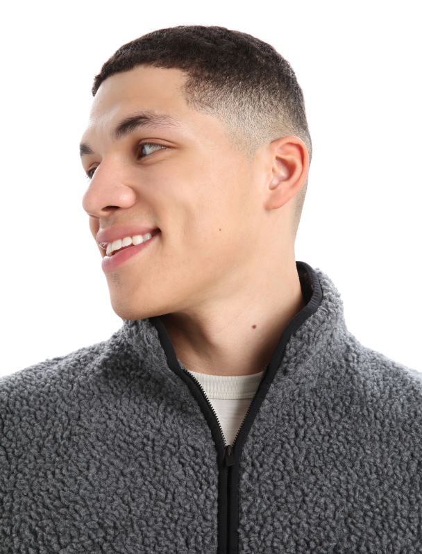 Icebreaker hombres Chaqueta de lana merina de pelo alto, manga larga y media cremallera 0V2J0232 ropa piedra arenisca brezo/negro