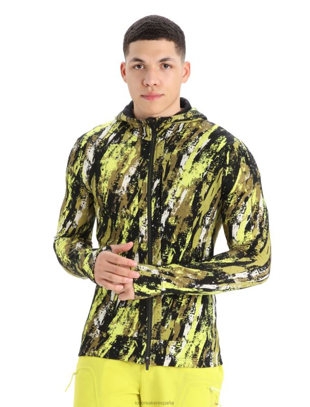 Icebreaker hombres Merino Quantum III Sudadera con capucha y cremallera de manga larga sedimentaria 0V2J0414 ropa negro/brillo