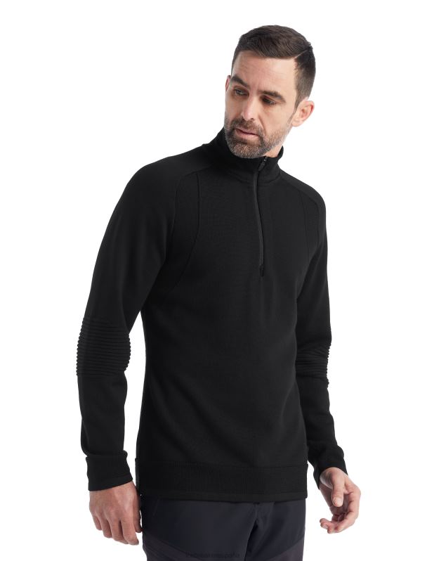 Icebreaker hombres Zoneknit Merino manga larga media cremallera 0V2J0231 ropa negro