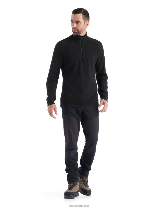 Icebreaker hombres Zoneknit Merino manga larga media cremallera 0V2J0231 ropa negro