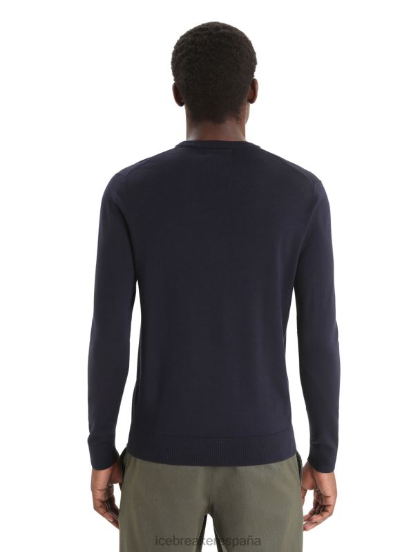 Icebreaker hombres suéter merino wilcox de manga larga con cuello en v 0V2J0227 ropa azul marino de medianoche