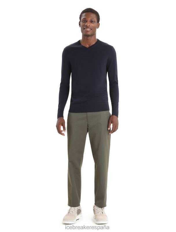 Icebreaker hombres suéter merino wilcox de manga larga con cuello en v 0V2J0227 ropa azul marino de medianoche