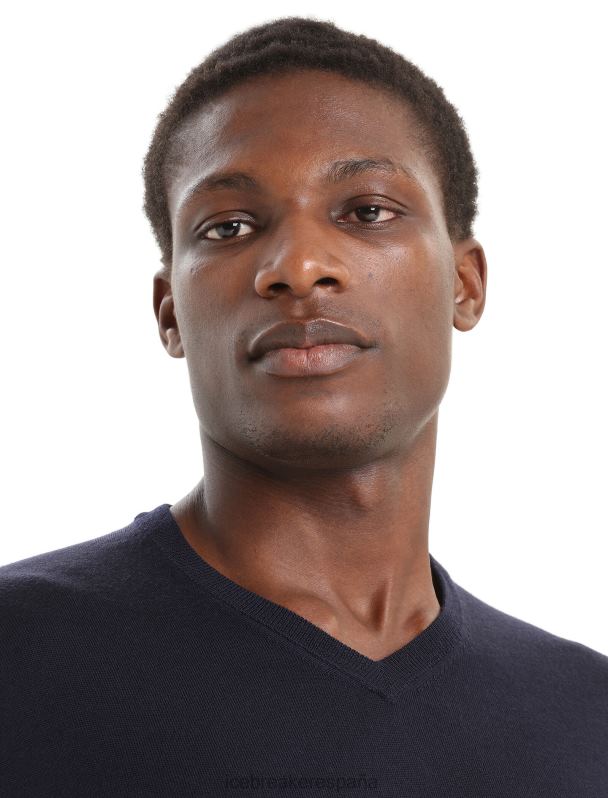 Icebreaker hombres suéter merino wilcox de manga larga con cuello en v 0V2J0227 ropa azul marino de medianoche