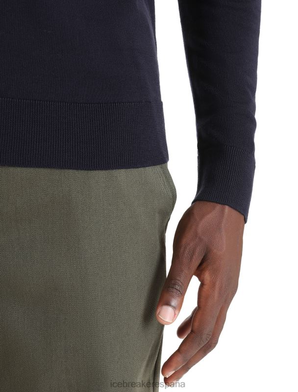 Icebreaker hombres suéter merino wilcox de manga larga con cuello en v 0V2J0227 ropa azul marino de medianoche