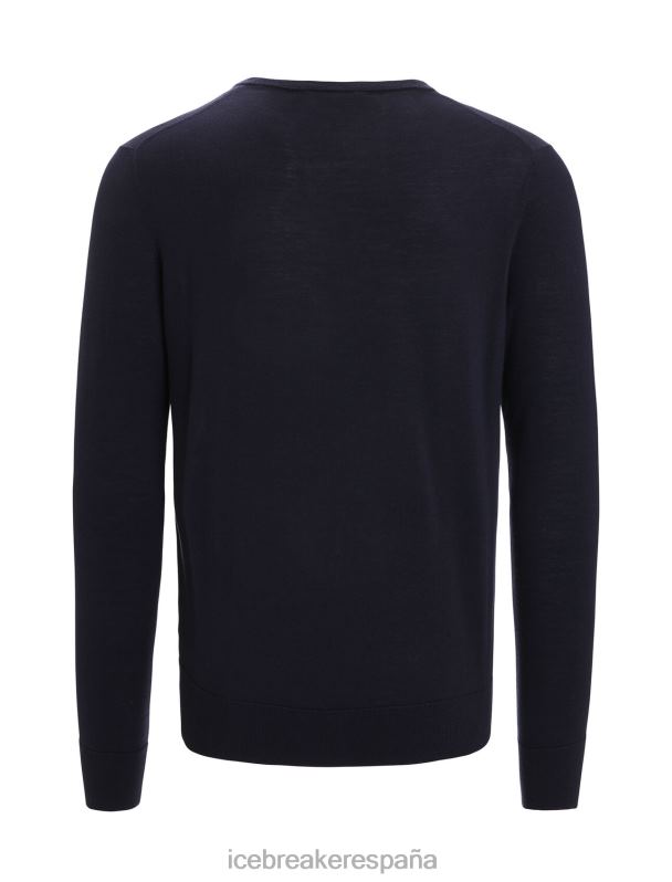Icebreaker hombres suéter merino wilcox de manga larga con cuello en v 0V2J0227 ropa azul marino de medianoche