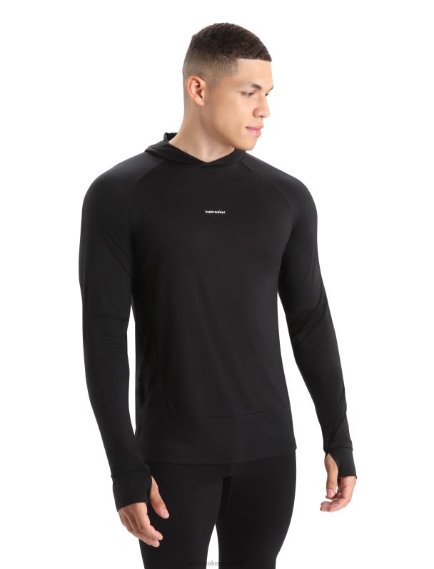 Icebreaker hombres sudadera con capucha de manga larga de merino cool-lite 0V2J0192 ropa negro