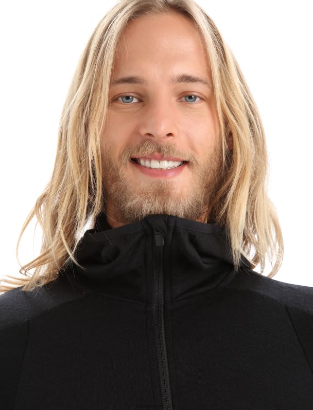 Icebreaker hombres sudadera con capucha y cremallera de manga larga de merino Zoneknit 0V2J0218 ropa negro