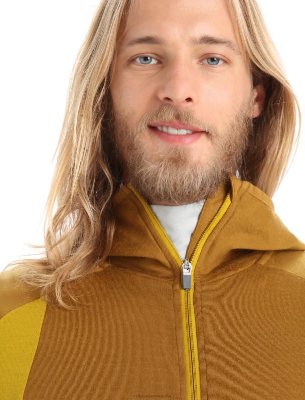 Icebreaker hombres sudadera con capucha y cremallera de manga larga de merino Zoneknit 0V2J0408 ropa clavo/oro silencioso