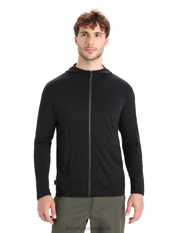 Icebreaker hombres sudadera con capucha y cremallera de manga larga de merino granary 0V2J0207 ropa negro