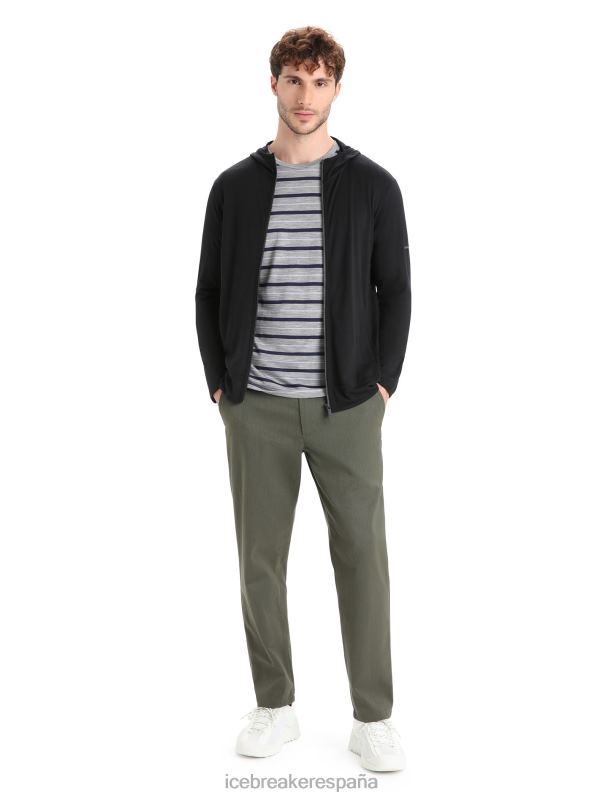 Icebreaker hombres sudadera con capucha y cremallera de manga larga de merino granary 0V2J0207 ropa negro