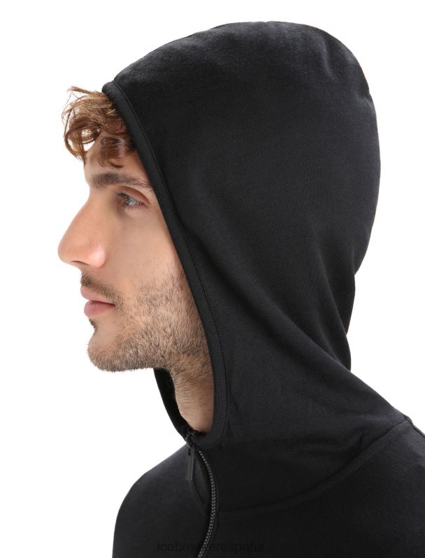 Icebreaker hombres sudadera con capucha y cremallera de manga larga de merino granary 0V2J0207 ropa negro