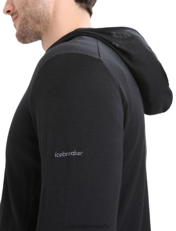 Icebreaker hombres sudadera con capucha y cremallera de manga larga de merino granary 0V2J0207 ropa negro
