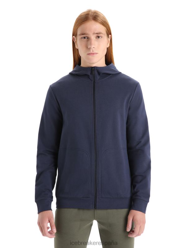 Icebreaker hombres sudadera con capucha y cremallera de manga larga merino central classic 0V2J0209 ropa azul marino de medianoche