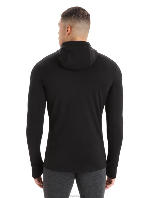 Icebreaker hombres sudadera con capucha y cremallera de manga larga merino quantum iii 0V2J0201 ropa negro