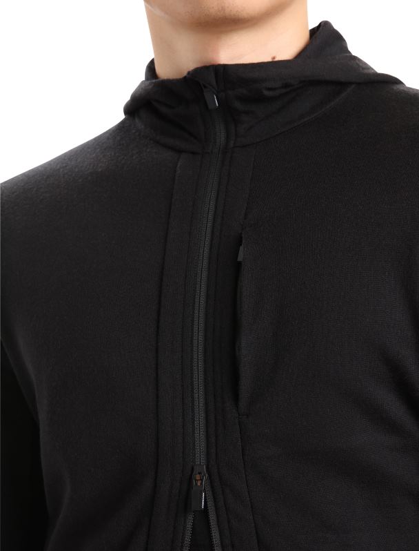 Icebreaker hombres sudadera con capucha y cremallera de manga larga merino quantum iii 0V2J0201 ropa negro
