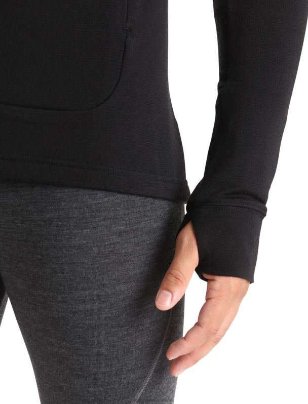 Icebreaker hombres sudadera con capucha y cremallera de manga larga merino quantum iii 0V2J0201 ropa negro