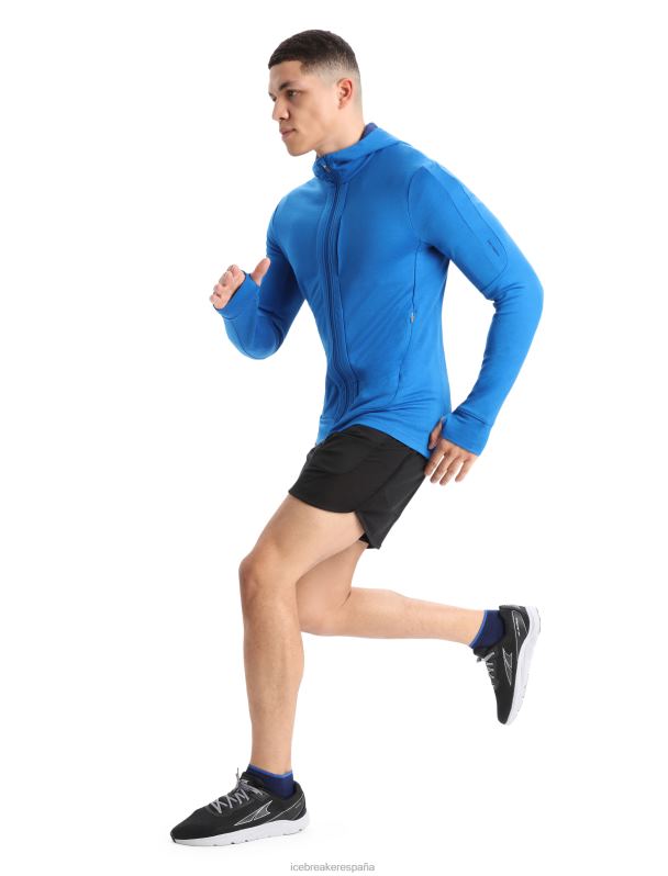 Icebreaker hombres sudadera con capucha y cremallera de manga larga merino quantum iii 0V2J0203 ropa lazurita/azul marino real