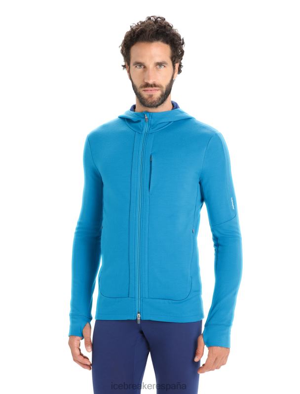 Icebreaker hombres sudadera con capucha y cremallera de manga larga merino quantum iii 0V2J0204 ropa azul geo/azul marino real