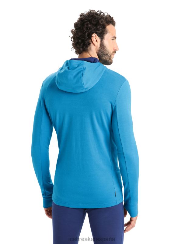 Icebreaker hombres sudadera con capucha y cremallera de manga larga merino quantum iii 0V2J0204 ropa azul geo/azul marino real