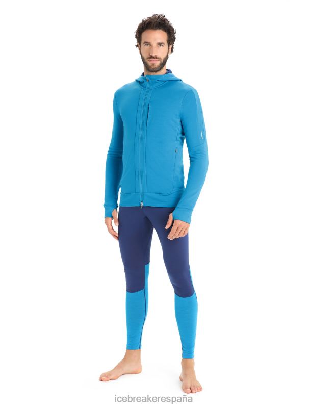 Icebreaker hombres sudadera con capucha y cremallera de manga larga merino quantum iii 0V2J0204 ropa azul geo/azul marino real
