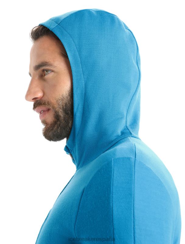 Icebreaker hombres sudadera con capucha y cremallera de manga larga merino quantum iii 0V2J0204 ropa azul geo/azul marino real