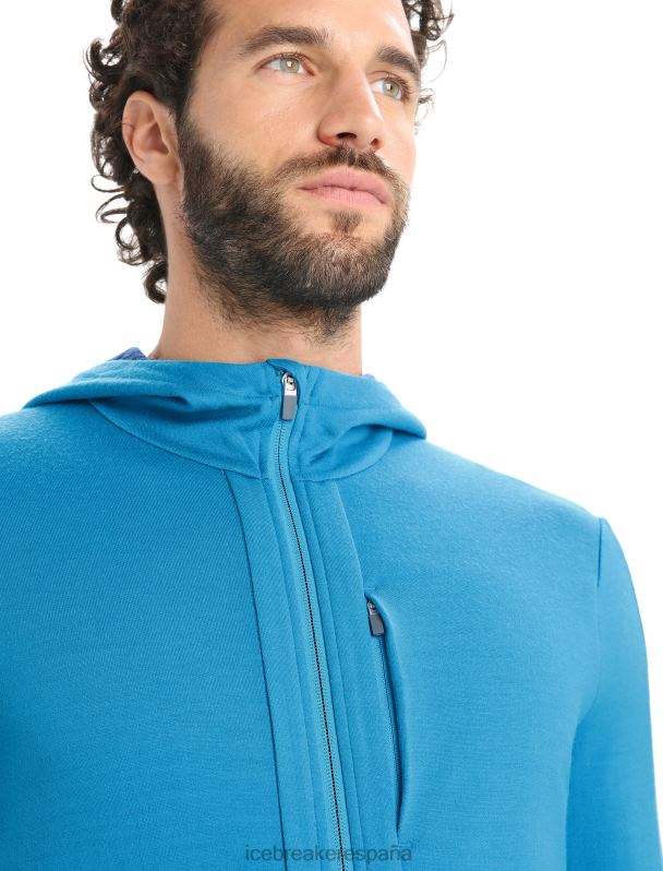 Icebreaker hombres sudadera con capucha y cremallera de manga larga merino quantum iii 0V2J0204 ropa azul geo/azul marino real