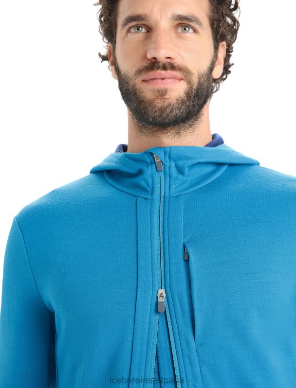 Icebreaker hombres sudadera con capucha y cremallera de manga larga merino quantum iii 0V2J0204 ropa azul geo/azul marino real