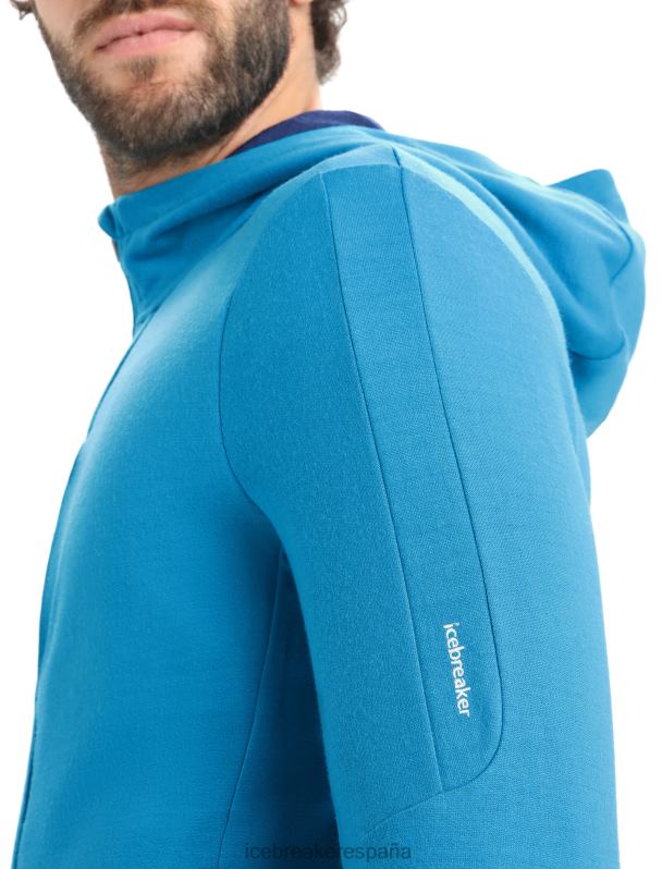 Icebreaker hombres sudadera con capucha y cremallera de manga larga merino quantum iii 0V2J0204 ropa azul geo/azul marino real