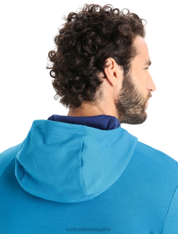 Icebreaker hombres sudadera con capucha y cremallera de manga larga merino quantum iii 0V2J0204 ropa azul geo/azul marino real