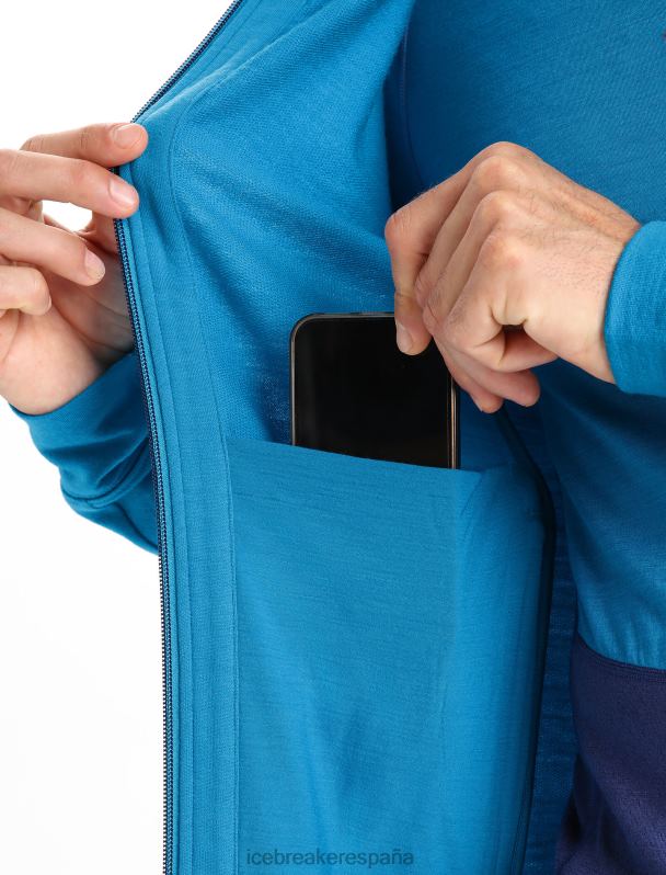 Icebreaker hombres sudadera con capucha y cremallera de manga larga merino quantum iii 0V2J0204 ropa azul geo/azul marino real