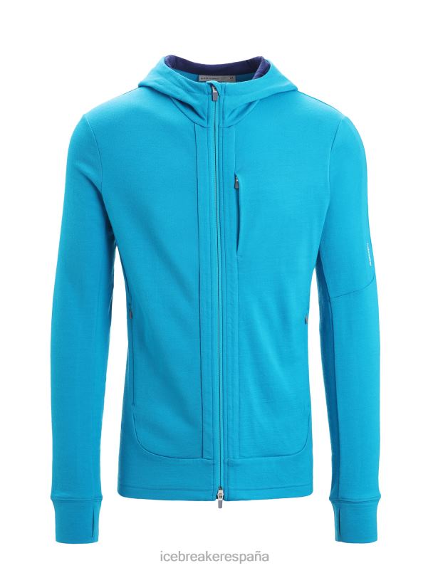 Icebreaker hombres sudadera con capucha y cremallera de manga larga merino quantum iii 0V2J0204 ropa azul geo/azul marino real