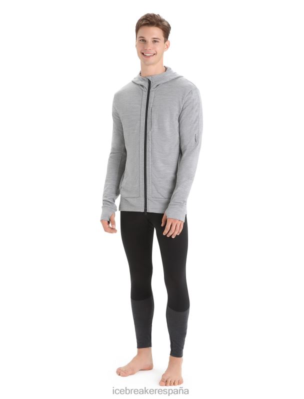 Icebreaker hombres sudadera con capucha y cremallera de manga larga merino quantum iii 0V2J0205 ropa metro jaspeado/negro
