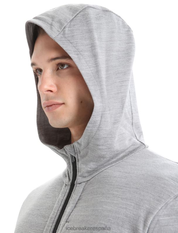 Icebreaker hombres sudadera con capucha y cremallera de manga larga merino quantum iii 0V2J0205 ropa metro jaspeado/negro