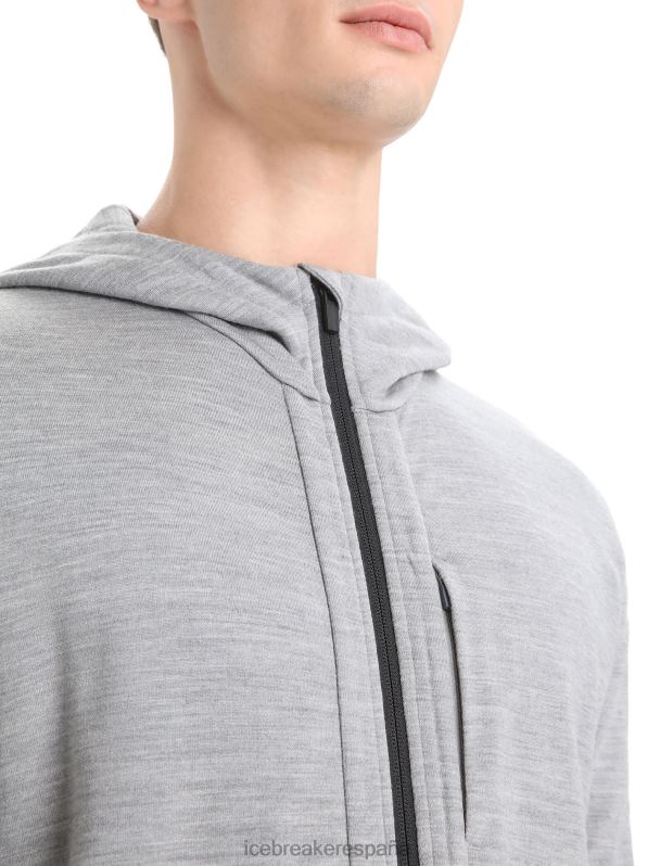 Icebreaker hombres sudadera con capucha y cremallera de manga larga merino quantum iii 0V2J0205 ropa metro jaspeado/negro