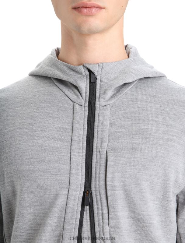 Icebreaker hombres sudadera con capucha y cremallera de manga larga merino quantum iii 0V2J0205 ropa metro jaspeado/negro
