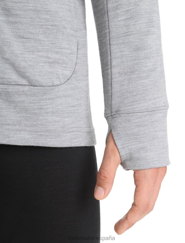 Icebreaker hombres sudadera con capucha y cremallera de manga larga merino quantum iii 0V2J0205 ropa metro jaspeado/negro