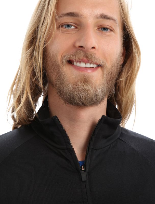 Icebreaker hombres top de manga larga con cremallera de merino Zoneknit 0V2J0229 ropa negro