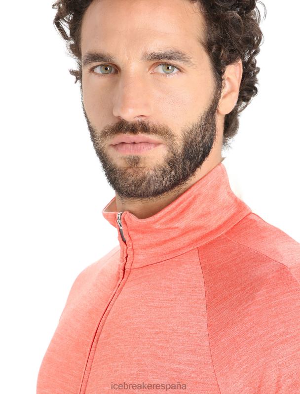 Icebreaker hombres top de manga larga con cremallera de merino Zoneknit 0V2J0230 ropa brezo/tiza de tierra vibrante