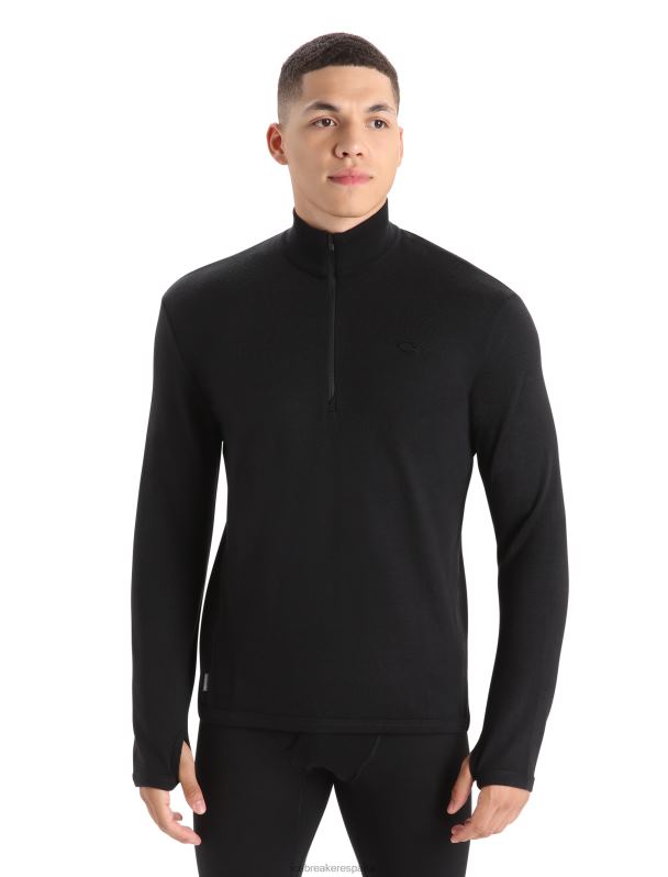 Icebreaker hombres top merino original de manga larga con media cremallera 0V2J0224 ropa negro